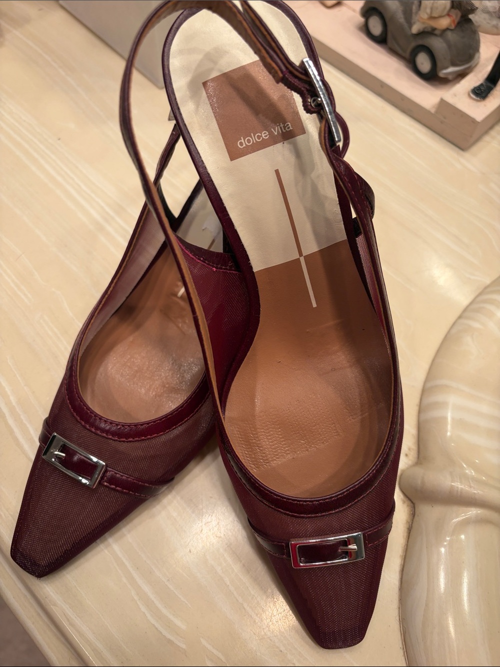 Dolce Vita Burgundy Pointed Slingback Flats with Silver Buckle